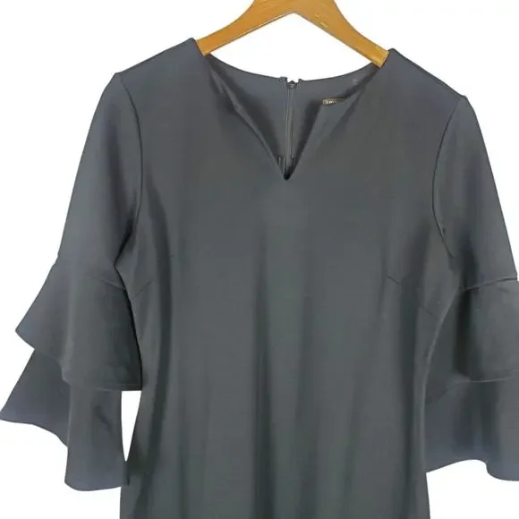 J McLaughlin Letty Dress Sz M Black Tiered Bell Sleeve Bainbridge Cloth Stretch - Picture 7 of 14